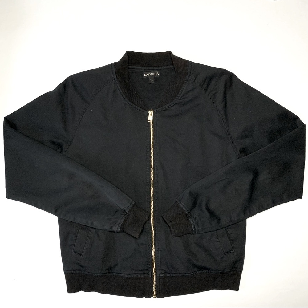 Vintage Express Lightweight Black Bomber Jacket w/ Gold Zipper